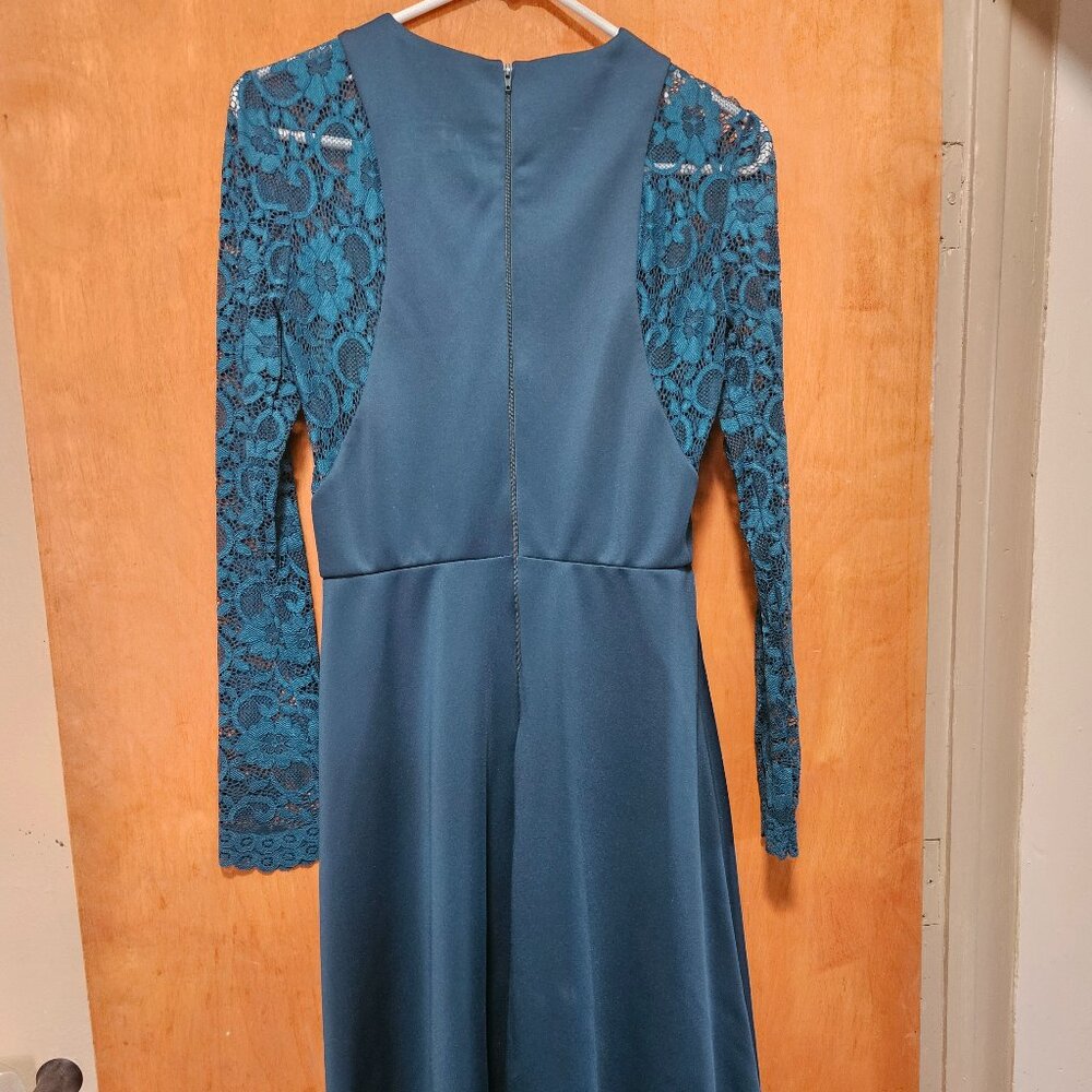 Asos Dark Green Lace Cutouts Scuba Knit Midi Dress